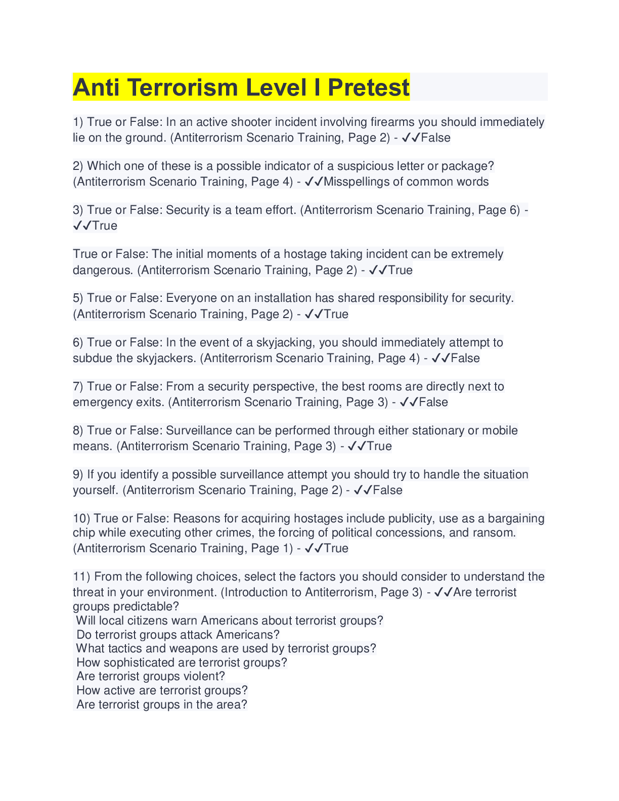 Preview image of Anti Terrorism Level I Pretest document